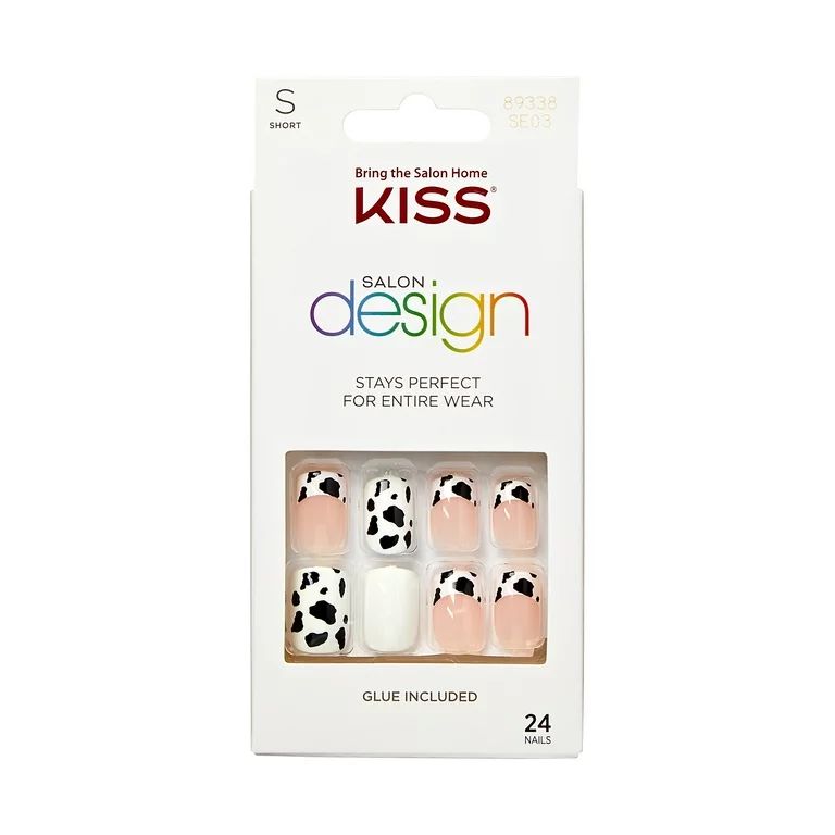 KISS Salon Design Medium Coffin Glue-On Nails, Glossy Light White, 24 Count | Walmart (US)