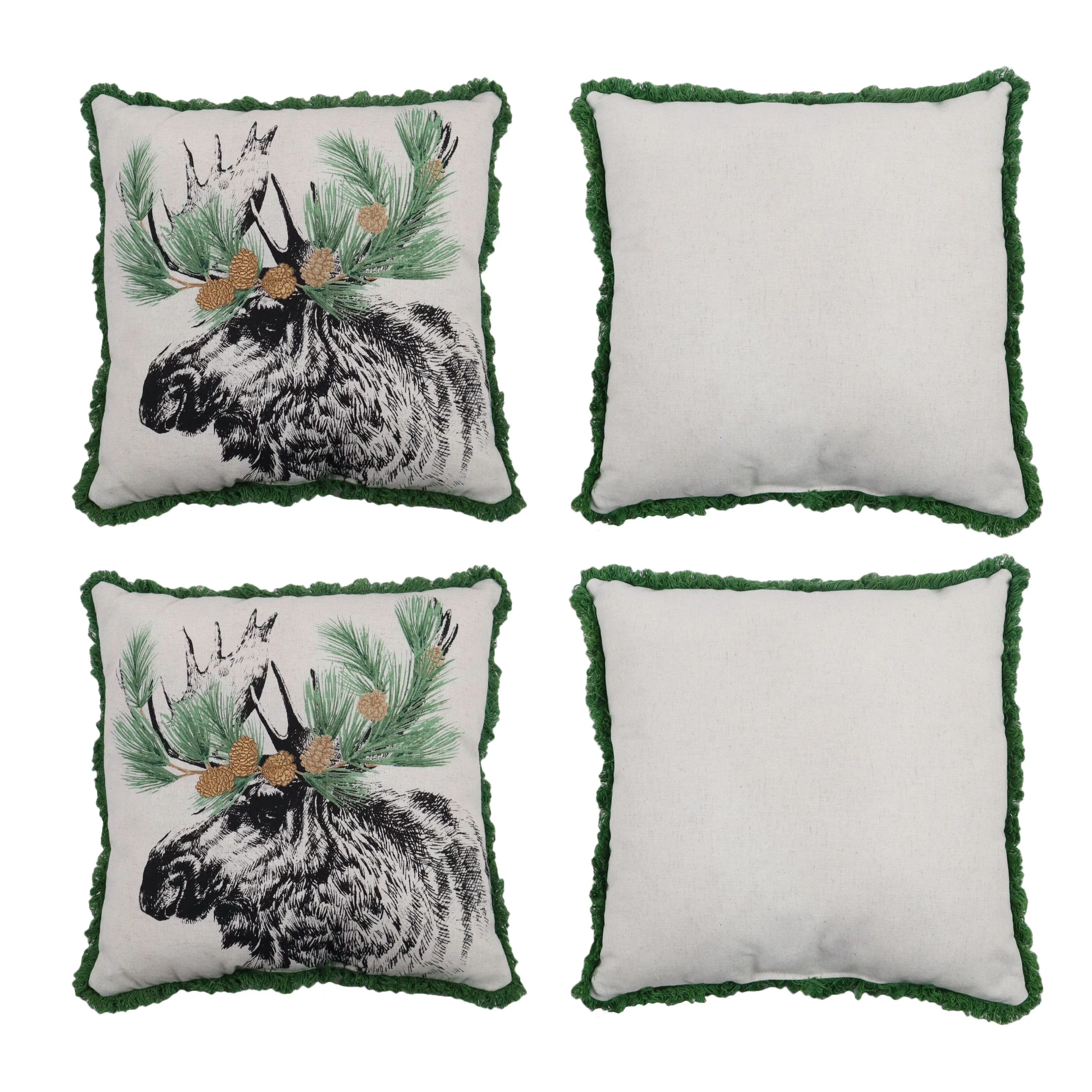 Holiday Time 2pack Moose Christmas Decorative Pillows, Green and Black, 14inch Square | Walmart (US)