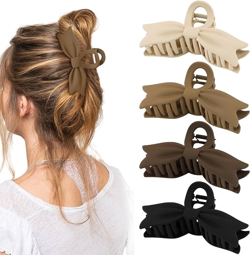 Amariver 4 Packs Large Claw Clips for Women Bow Hair Claws Non-slip Big Strong Hold Hair Claw Cli... | Amazon (US)