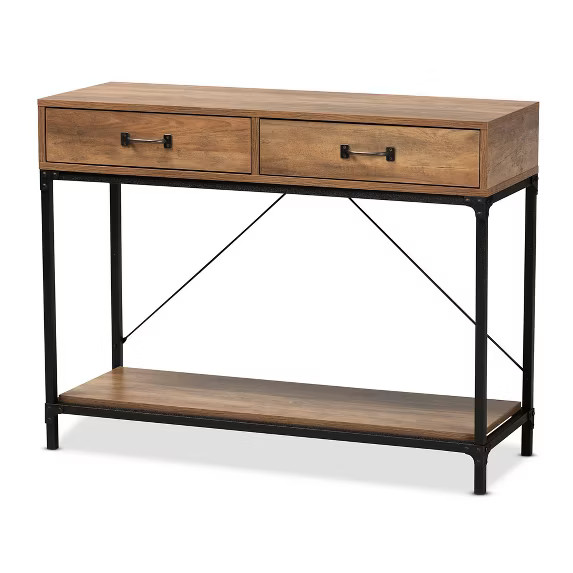 Norwood Wood and Metal 2 Drawer Console Table Brown/Black - Baxton Studio | Target