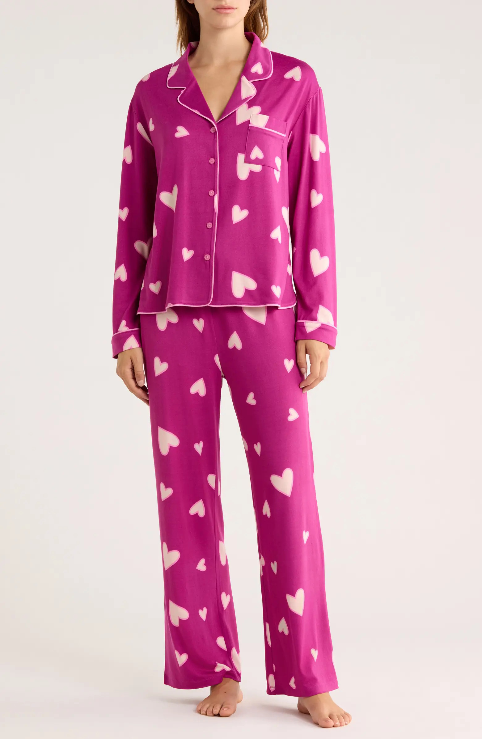 Quiet Night Long Sleeve Button-Up Top & Pants Pajamas | Nordstrom Rack