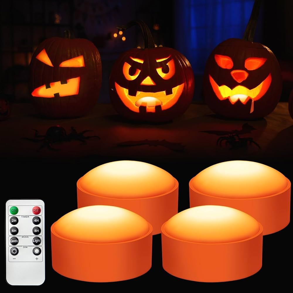 Halloween LED Pumpkin Lights, Blinking Battery Operated Lights with Remote Control and Timer, Dim... | Amazon (US)