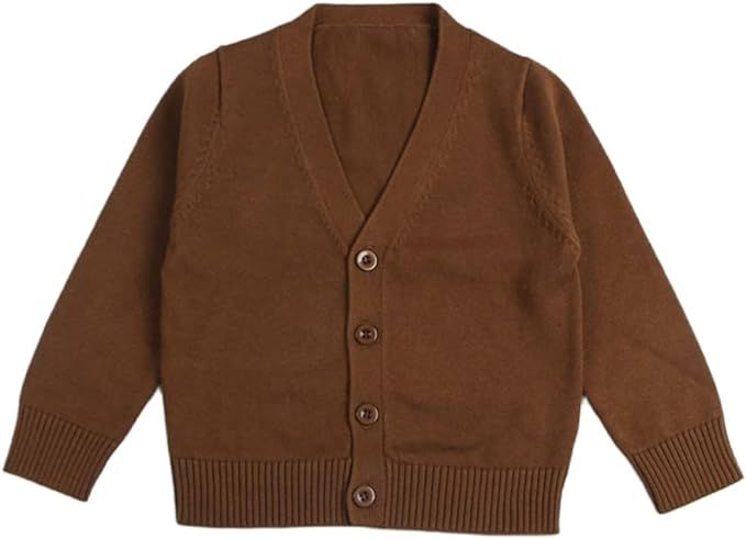 IESSRA Unisex Toddler Boys Girls Cardigans Sweater School Uniforms V-Neck Long Sleeve Button Soil... | Amazon (US)