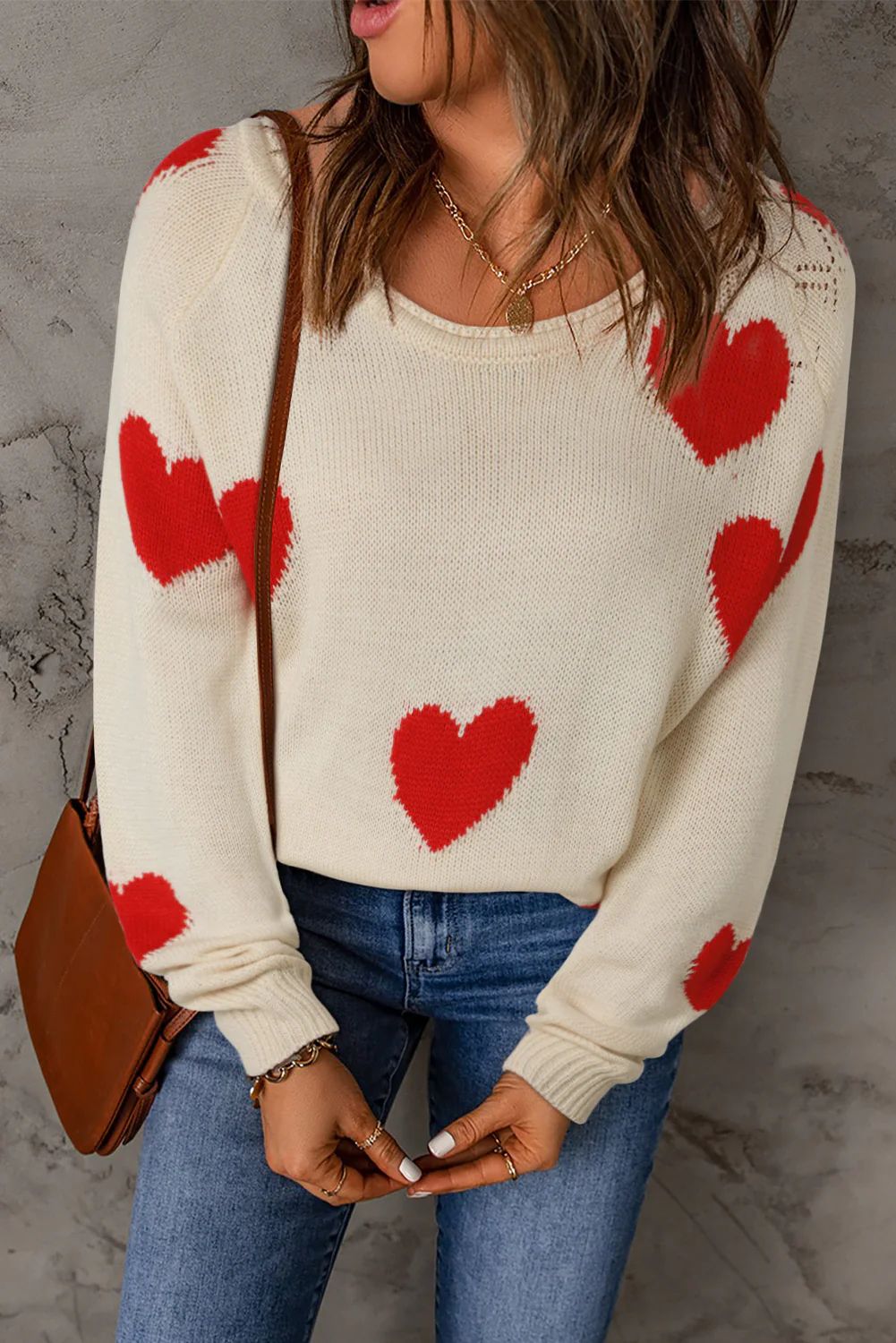 Heart Pattern V Neck Knit Sweater | Evaless