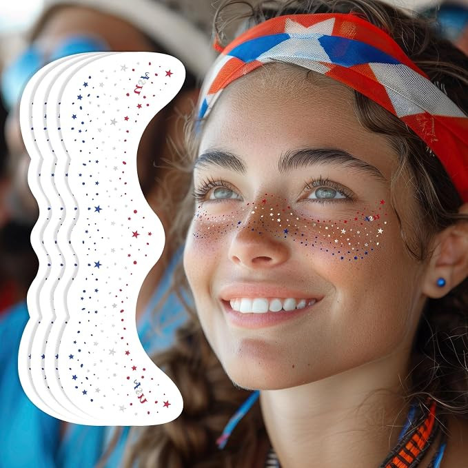 4th of July Freckles Glitter Stars - Patriotic Face Tattoos with Red White & Blue Sparkles | Wate... | Amazon (US)