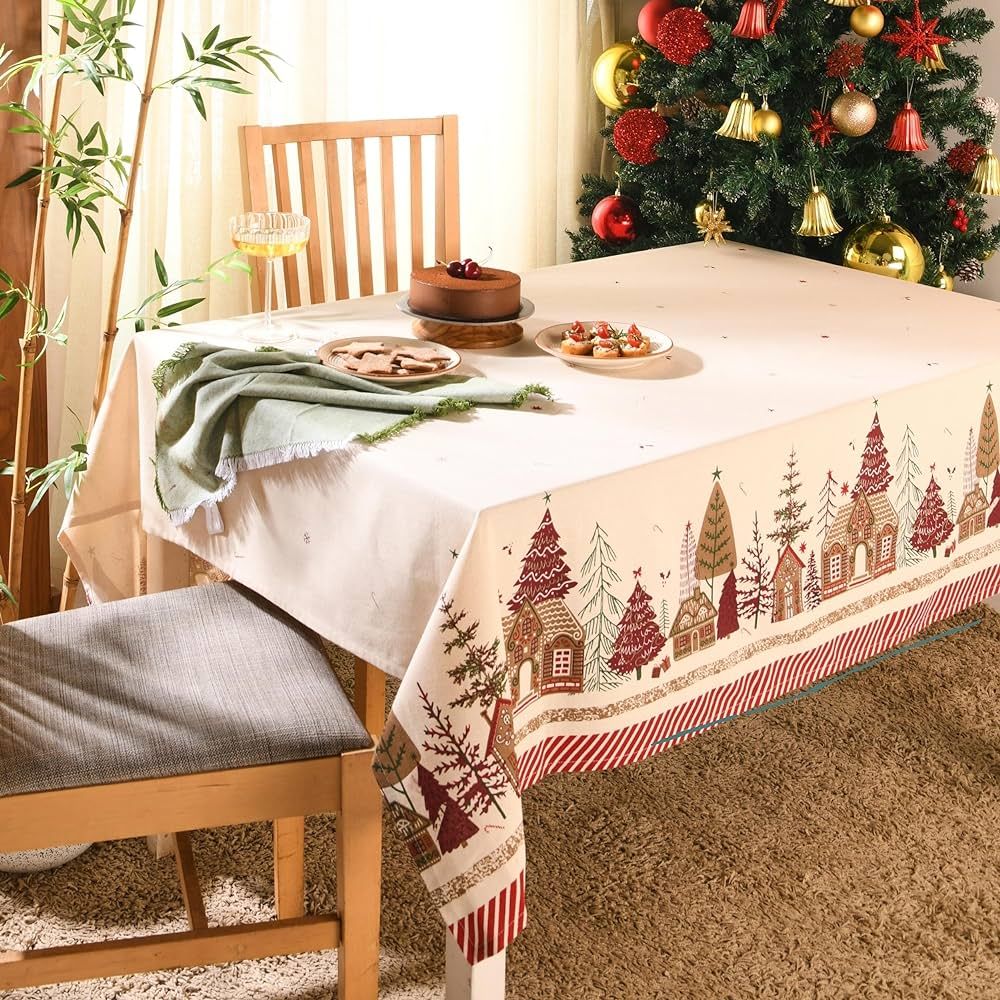 Folkulture Christmas Tablecloth Rectangle 60x72 for Christmas Decorations Home, Cotton Fabric Far... | Amazon (US)