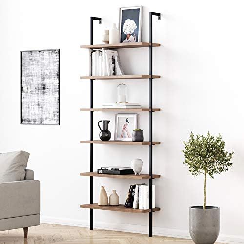 Nathan James Theo 6-Shelf Tall Bookcase, Wall Mount Bookshelf with Reclaimed Wood and Industrial Met | Amazon (US)