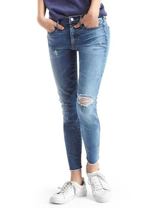 STRETCH 1969 destructed true skinny ankle jeans | Gap US