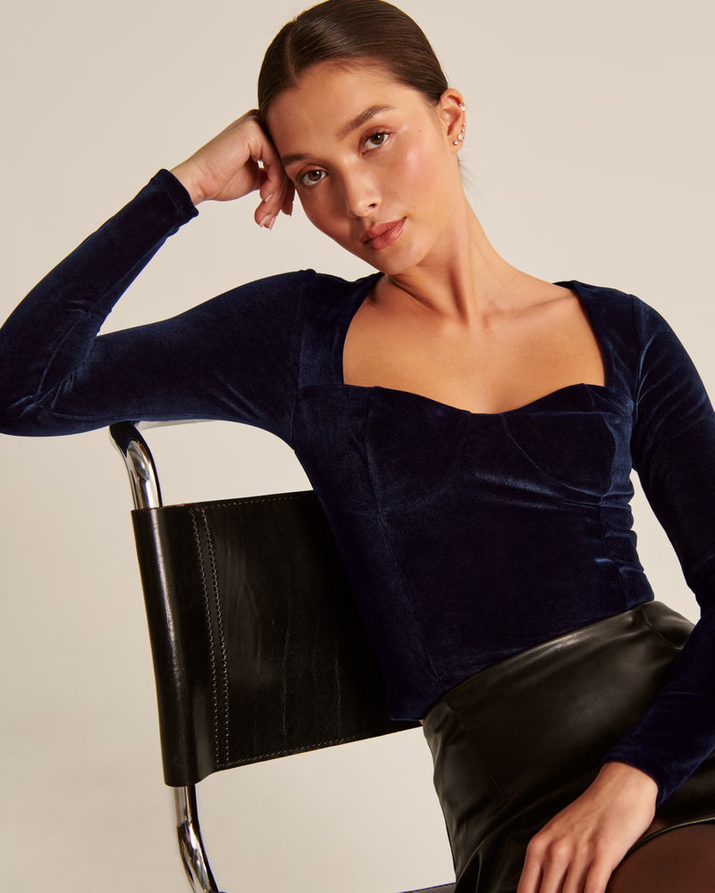 Women's Long-Sleeve Velvet Corset Top | Women's Tops | Abercrombie.com | Abercrombie & Fitch (US)