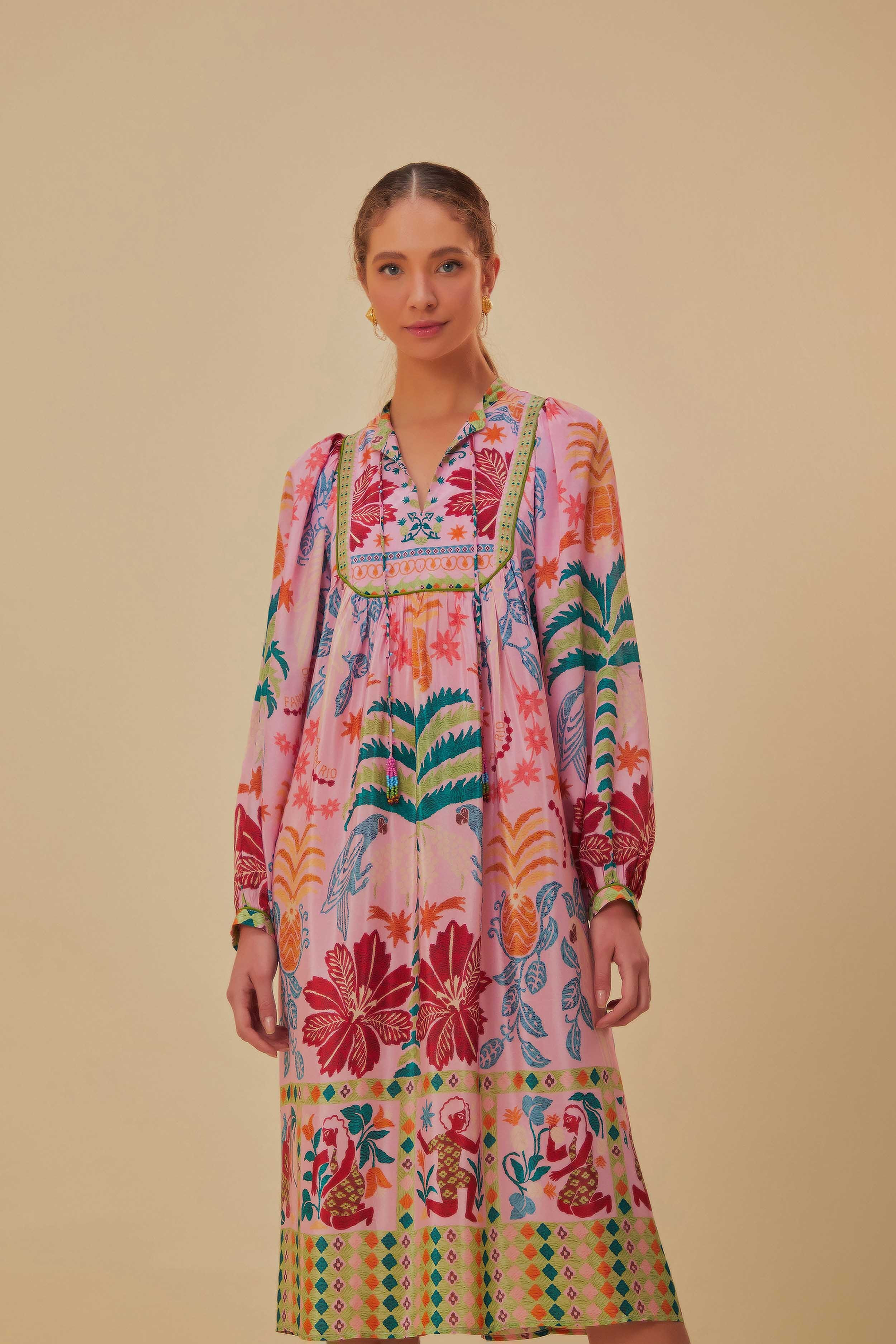 Pink Fruits Queen Scarf Midi Dress | FarmRio (US)