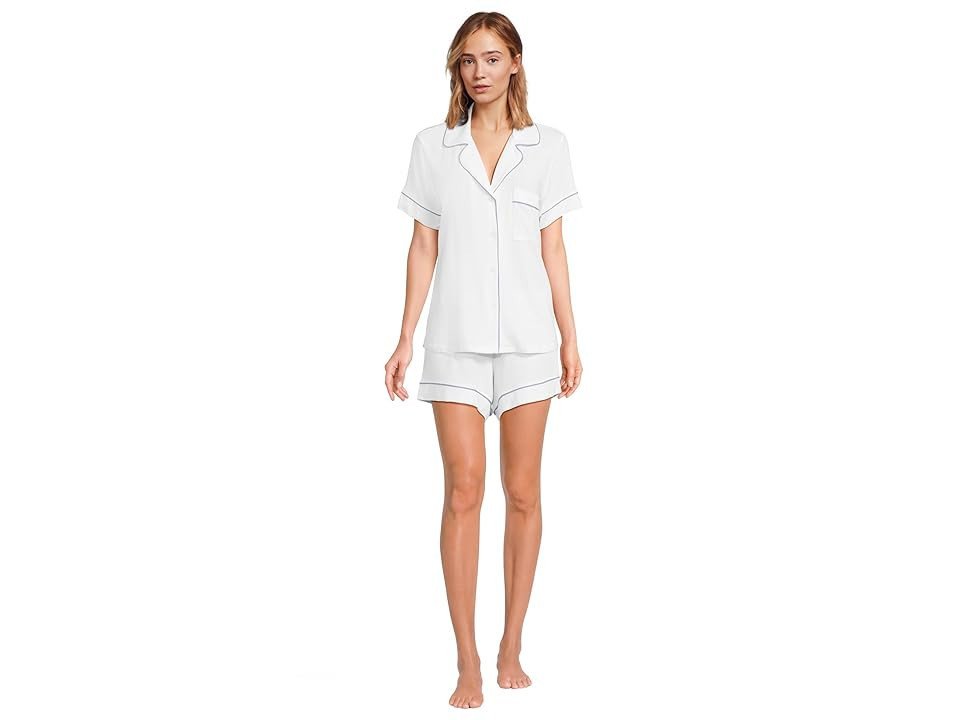 Eberjey Gisele Relaxed Short PJ Set Women's Pajama Sets White/Ice Blue: LG | Zappos.com