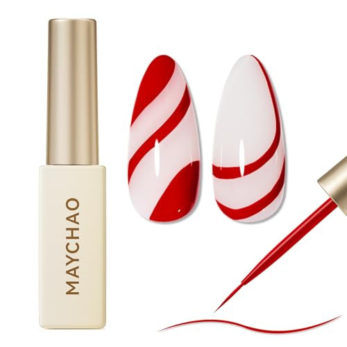 MAYCHAO Red Swirl Gel Liner Nail Art Polish, 8ml Classic Blood Red Gel Color Built-in Thin Brush, UV Light Cure for French Nail Tips DIY Manicure at Home Salon | Amazon (US)
