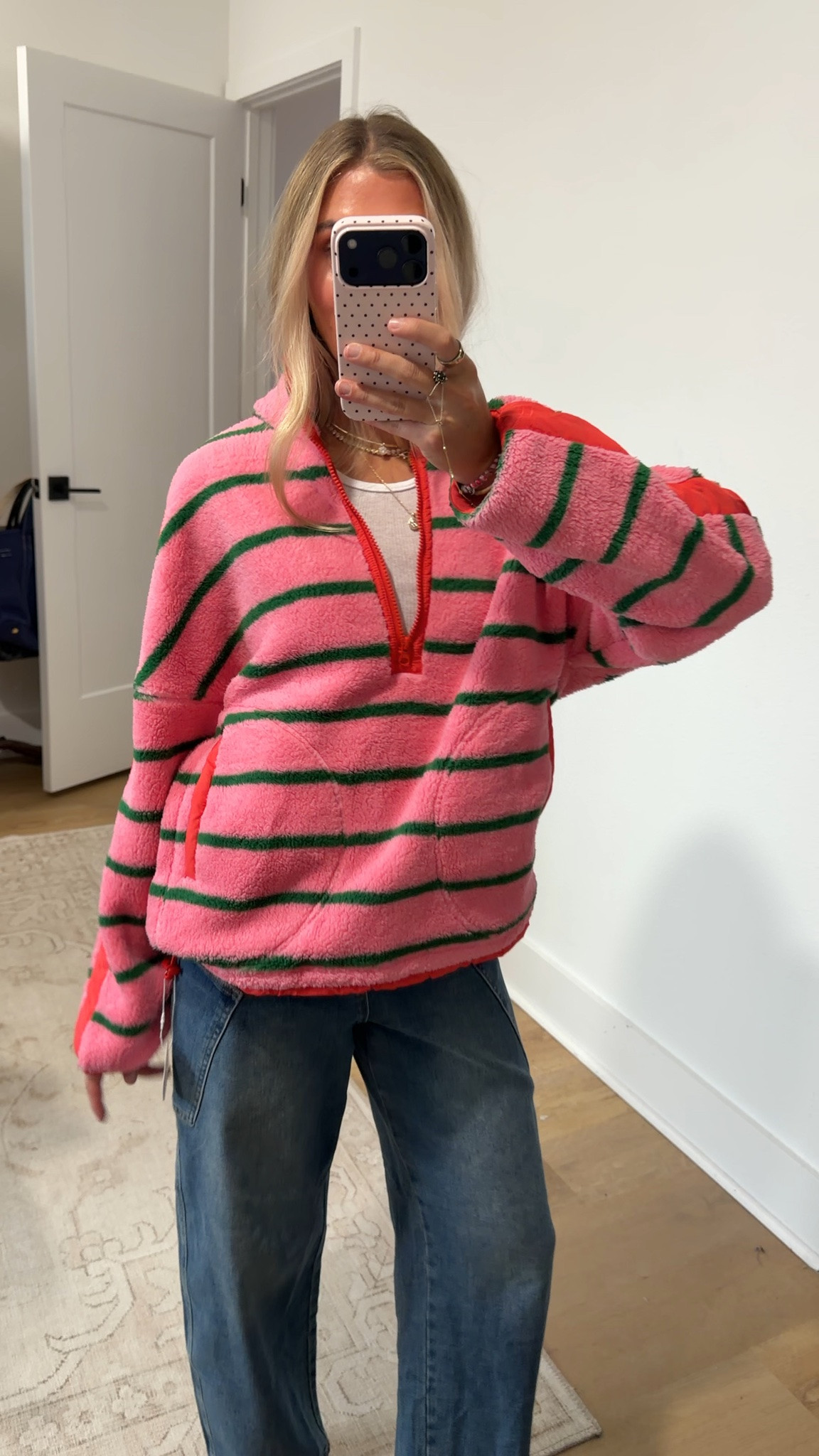 Amazon size small Women's Teddy Fleece Half Zip Pullover, Striped Sherpa Fleece Jacket Stand Collar Oversized Winter Warm Coats