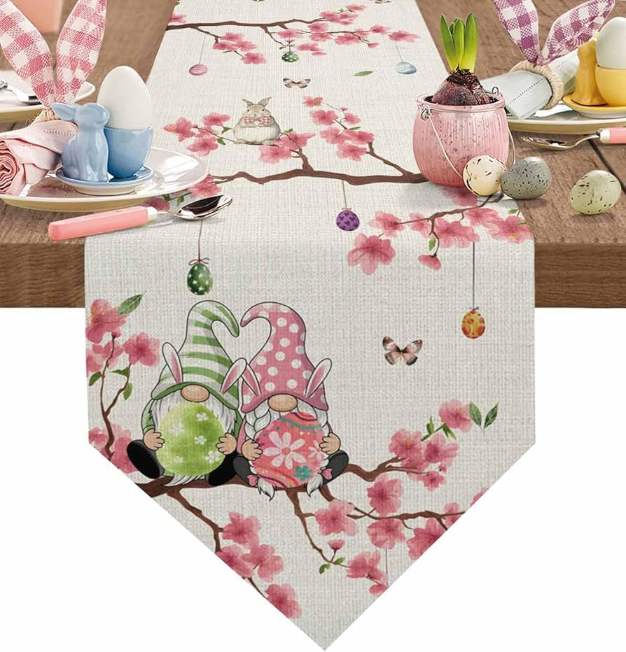 Easter Gnome Table Runner - 36 Inch Long,Spring Flower Kitchen Dining Table Runner Dresser Scarve... | Amazon (US)