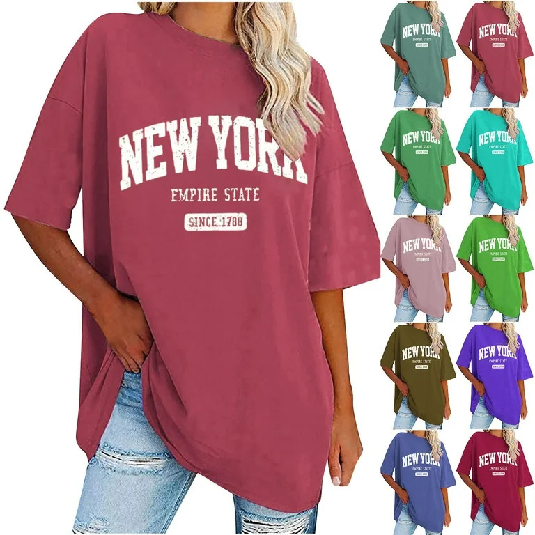 Fanxing New York Graphic Tees Womens Oversized T Shirts Loose Fit Crewneck Short Sleeve T-Shirts ... | Walmart (US)