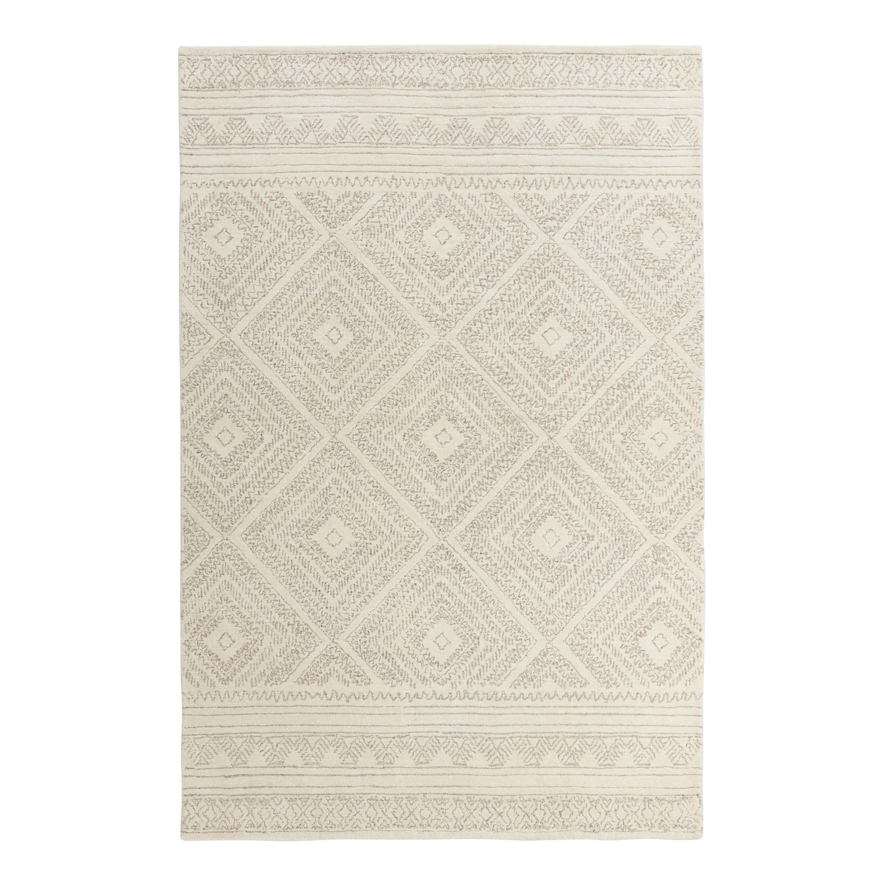 Kelsey Ivory Diamond Tufted Wool Area Rug | World Market