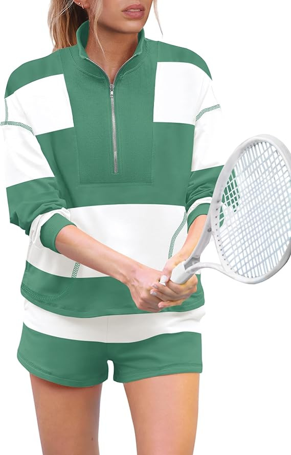 Panadila Womens Striped Workout Set Two Piece Outfits Oversized Lounge Set Long Sleeve Tops and S... | Amazon (US)