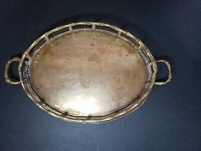 Small Serving Tray Solid Brass Oval Bamboo Hollywood Regency 8 1/4" X 6 3/8” G14 | eBay US