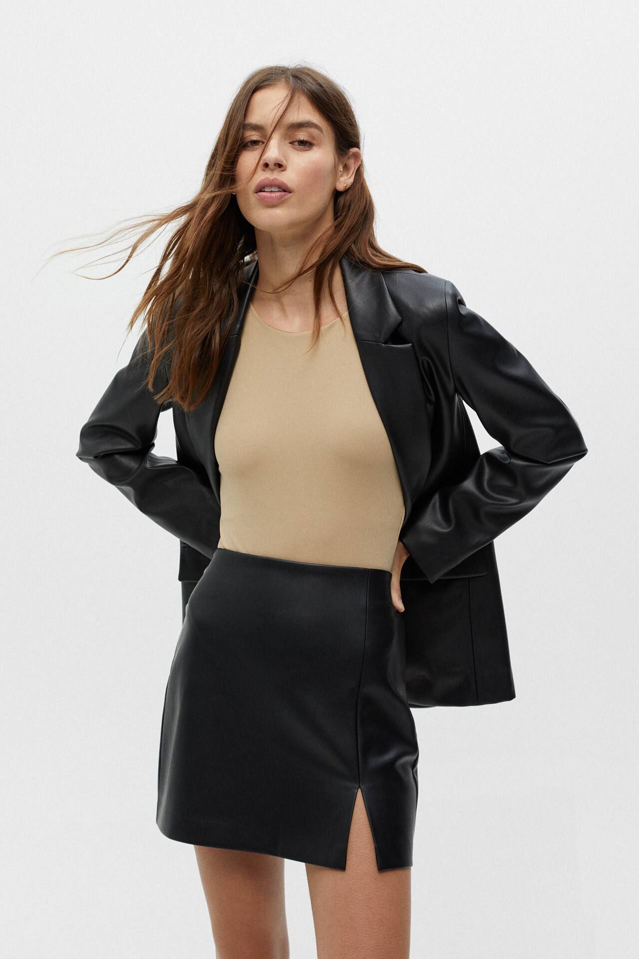 Faux leather mini skirt with a slit | PULL and BEAR UK