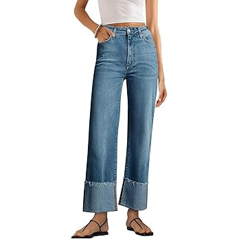 KUNMI Women's Wide Leg Jeans High Waisted Straight Leg Stretchy Denim Pants with Pockets | Amazon (US)