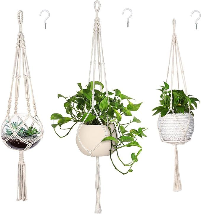 3 Pack Macrame Plant Hanger Indoor Hanging Planter for Plants Holder with 3 Hooks, Different Size... | Amazon (US)