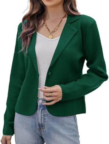 GRACE KARIN Women Sweater Blazer Casual Work Croppped Cardigan Lightweight Button Front Short Kni... | Amazon (US)