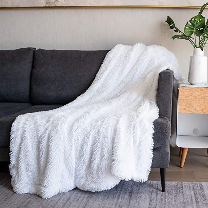 Soft Fuzzy Faux Fur Throw Blanket ,50"x60",Reversible Lightweight Fluffy Cozy Plush Fleece Comfy ... | Amazon (US)