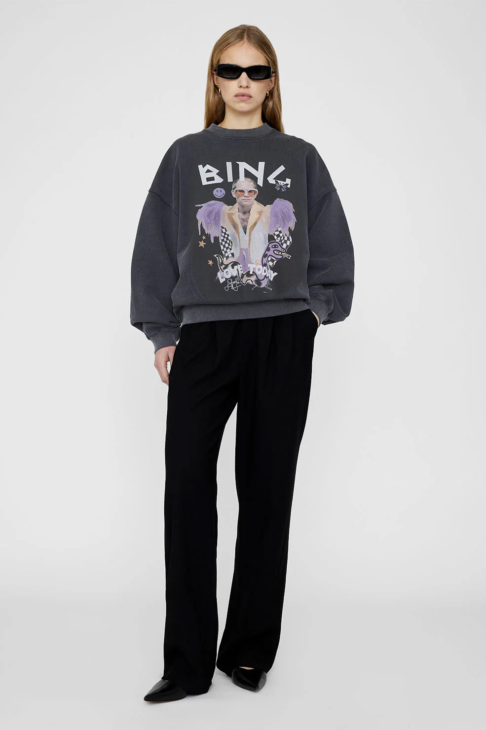 ANINE BING Harvey Crew AB x TO x Iscreamcolour Elton John in Washed Black | Anine Bing