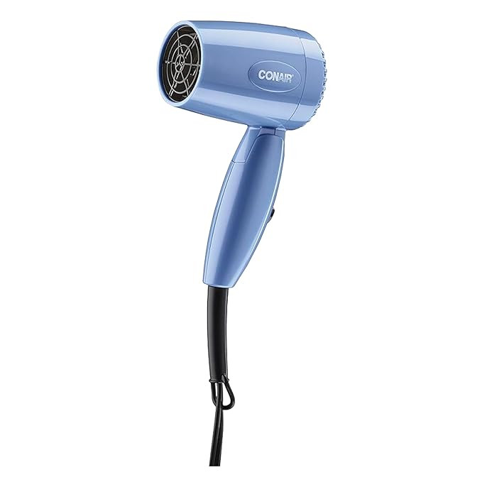 Conair Travel Hair Dryer with Dual Voltage, 1600W Compact Blow Dryer with Folding Handle, Blue | Amazon (US)