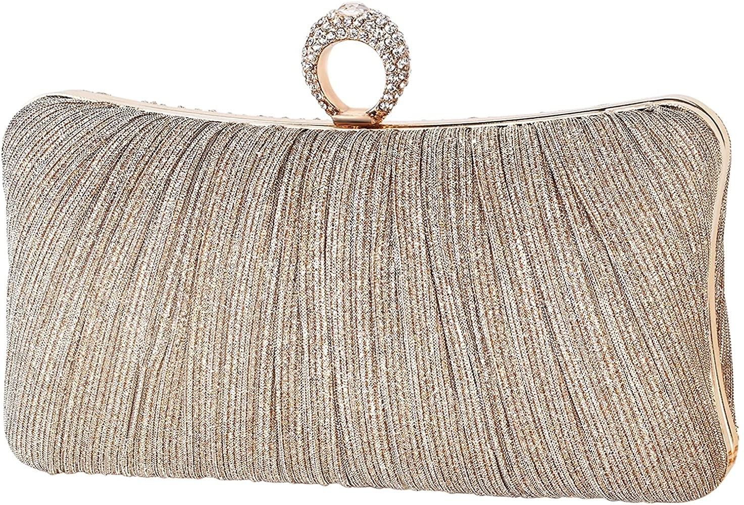 iWISH Womens Golden Glitter Clutch Purse Pleated Evening Bag Wedding Party, Special Occasion Dress | Amazon (US)