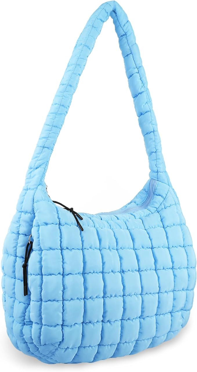 Iqimott Quilted Puffer Tote Bag Large Crossbody Shoulder Bag with Zipper, Nylon Hobo Oversized Ha... | Amazon (US)