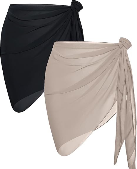 CHICGAL 2 Pieces Women Beach Sarong Bathing Suit Wrap Skirt Sheer Bikini Swimsuit Cover Ups for S... | Amazon (US)
