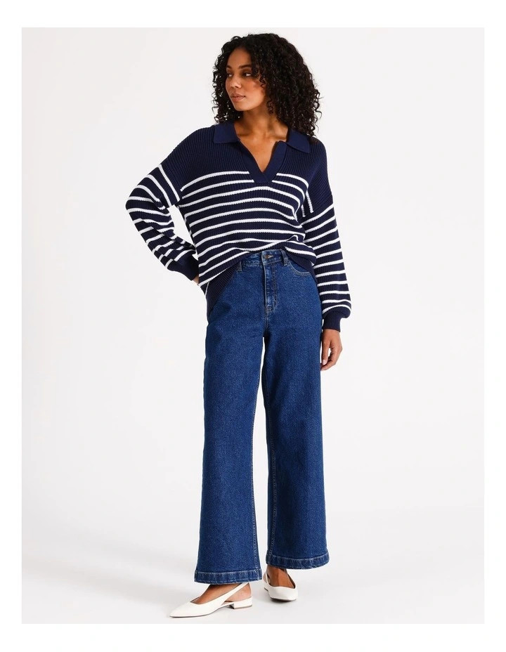 Organic Collared Striped Jumper in Navy | Myer