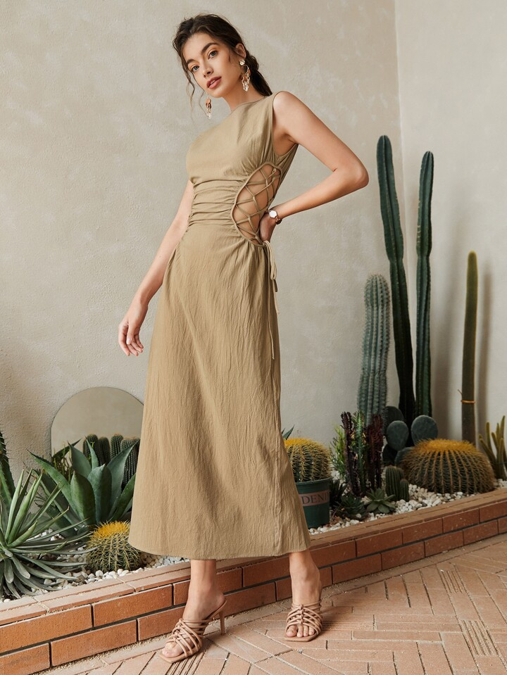SHEIN VCAY Lace Up Waist Split Back Dress | SHEIN