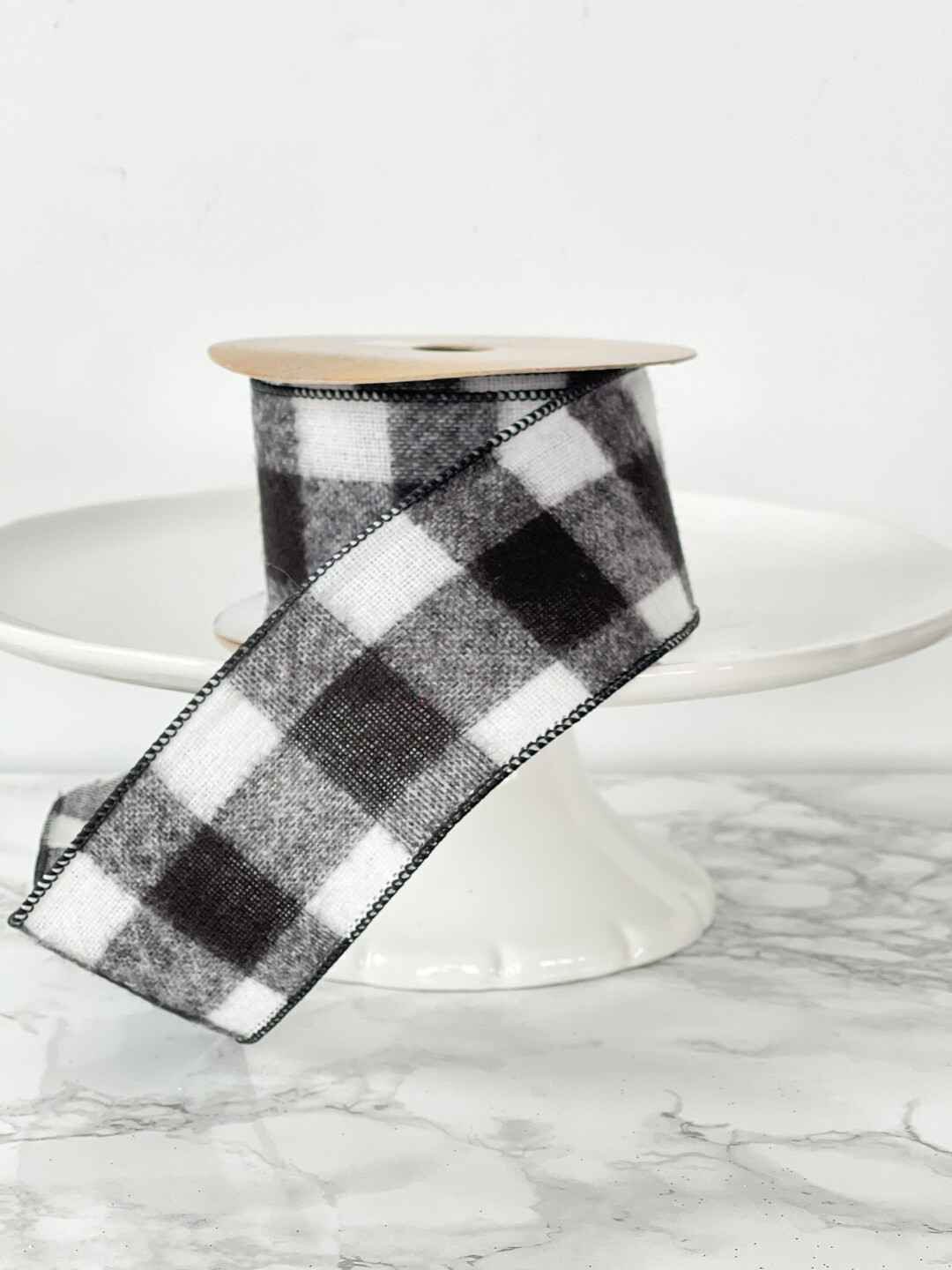 2.5” Black & White Soft Buffalo Plaid Wired Ribbon, Christmas Ribbon, Floral Ribbon, Craft Supp... | Etsy (US)