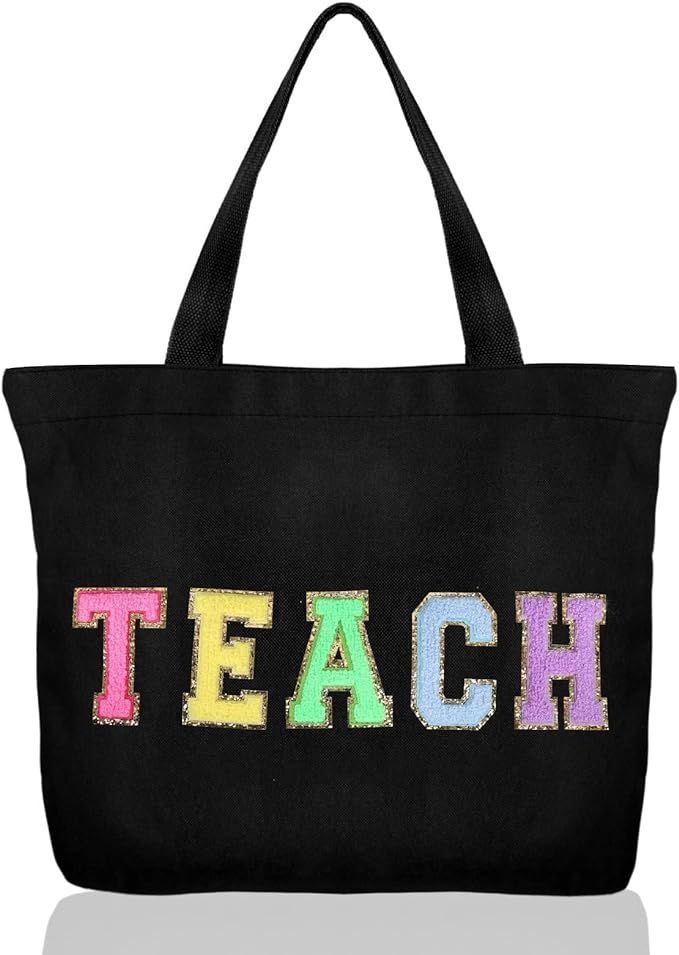 Dripykiaa Teacher Appreciation Gifts Teacher Gifts Tote Bag Canvas Chenille Letter Patches with Z... | Amazon (US)