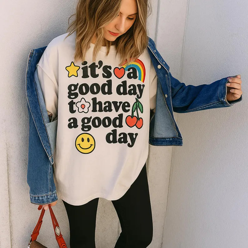 Retro Graphic Tee, Positive Vibes Shirt, Aesthetic Smile T-shirt, It's a Good Day Top, Comfort Co... | Etsy (US)