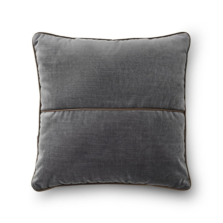 Mainstays 18" x 18" Grey Flannel Velvet With Faux Leather Trim Polyester Decorative Pillow Cover | Walmart (US)