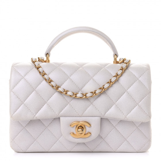 CHANEL

Iridescent Lambskin Quilted Mini Top Handle Rectangular Flap White | Fashionphile