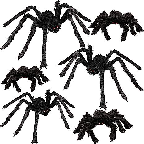 6 Halloween Realistic Hairy Spiders Props for Indoor and Outside Decoration 36” 30” 24” 18... | Amazon (US)