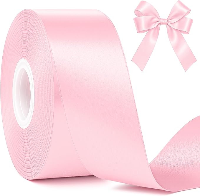 Fullive 1 1/2 Inch Pink Ribbon, 30 Yards Pink Ribbon for Gift Wrapping, Polyester Satin Valentine... | Amazon (US)