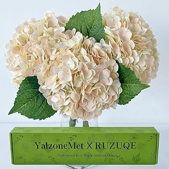 YalzoneMet 3 PCS Champagne Pink Hydrangea Artificial Flowers 21 inches Real Touch Faux Latex Hydr... | Amazon (US)
