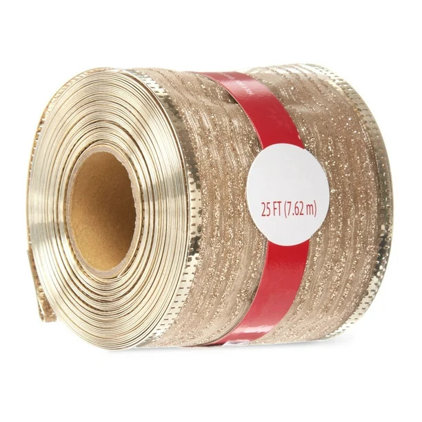 Holiday Time Ribbon, Champagne Stripe, 25' - Walmart.com | Walmart (US)