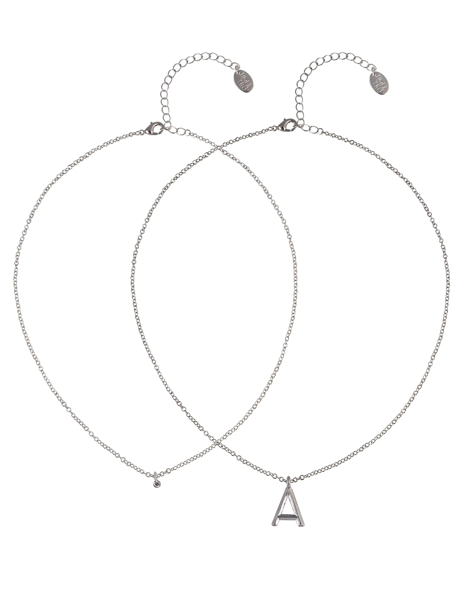 Time and Tru Silvertone Rolo Chain 2 Row Initial "A" Pendant Necklace | Walmart (US)