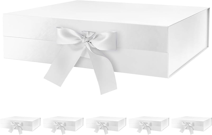 GREEN BEAN 6 Large Gift Boxes with Lids for Present 13x9.7x3.4 Inches, White Magnetic Gift Boxes ... | Amazon (US)