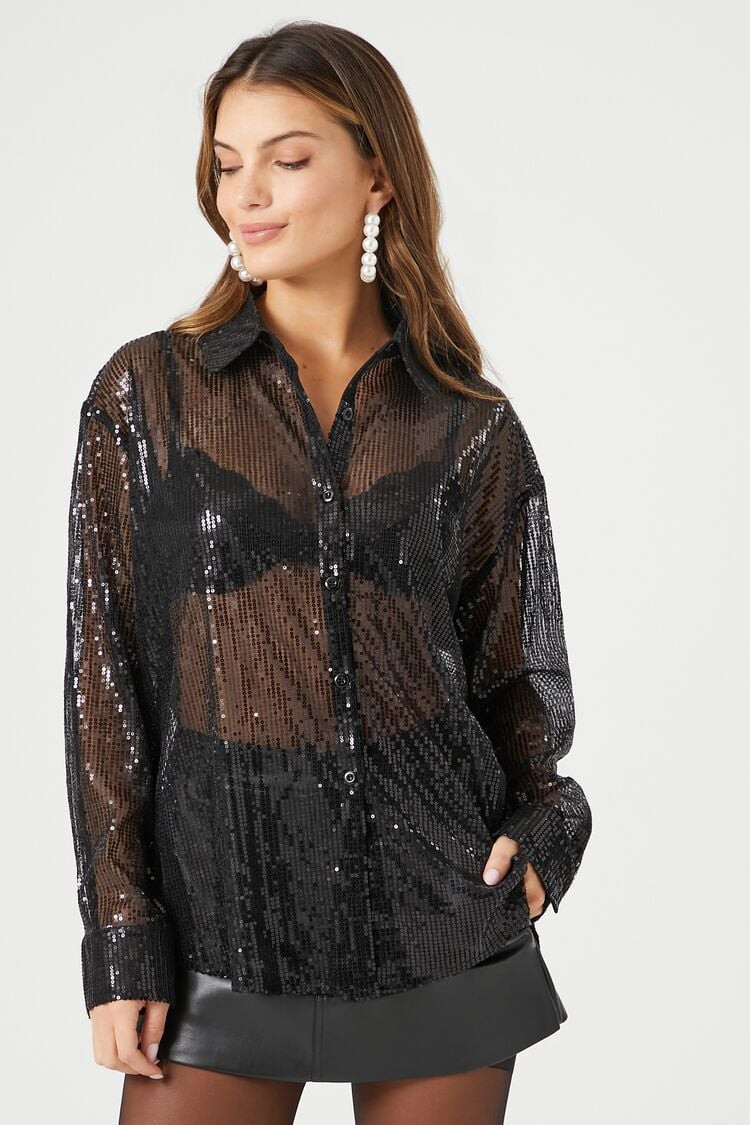 Sheer Iridescent Sequin Shirt | Forever 21 | Forever 21 (US)