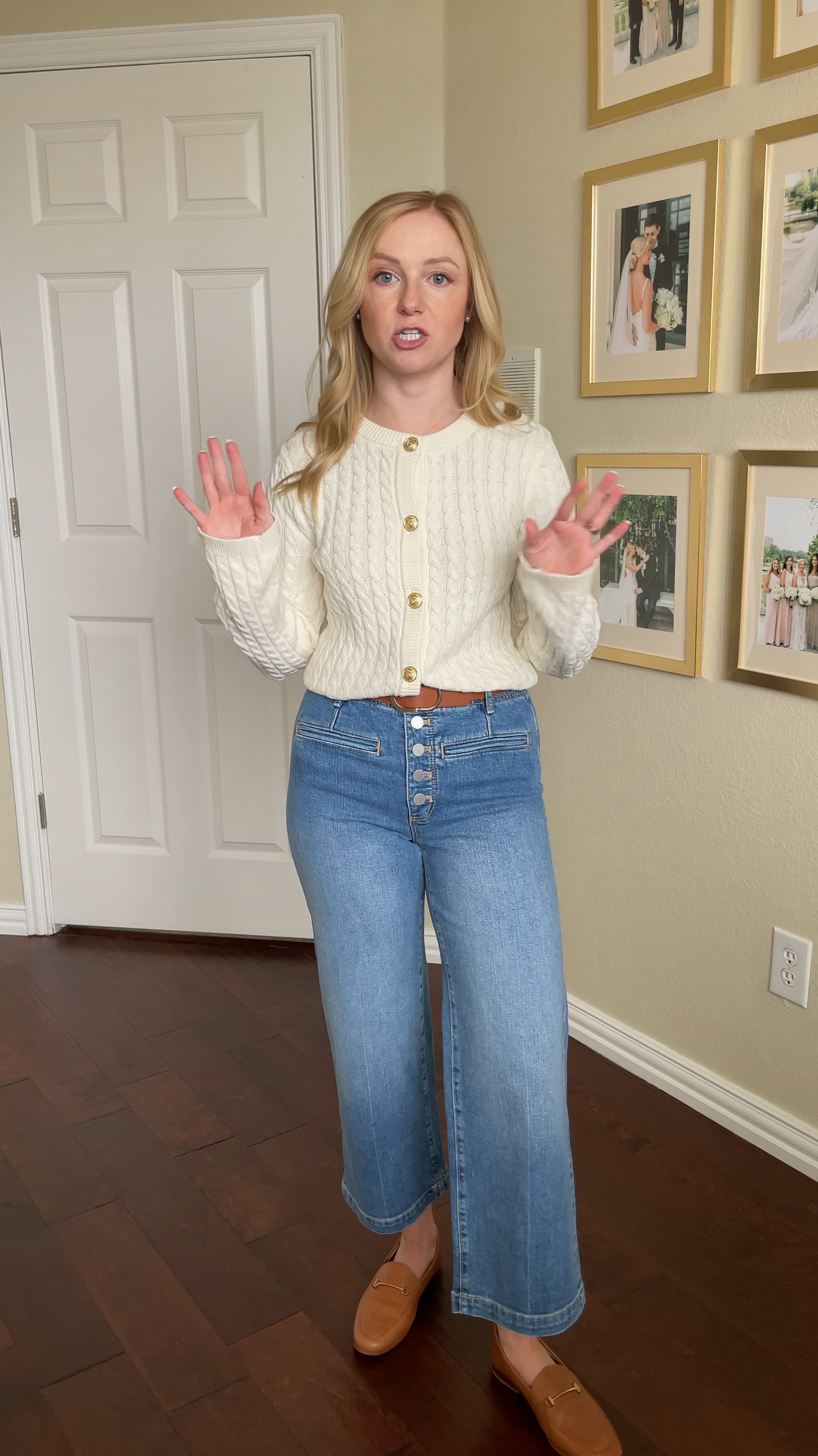 Wearing a S in cardigan and 2P in jeans | cable knit, cardigan, winter outfit, cropped jeans, cropped flare jeans

#LTKFindsUnder50 #LTKSeasonal #LTKStyleTip