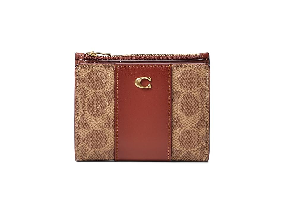 COACH Coated Canvas Signature Bifold Snap Wallet (Tan/Rust) Handbags | Zappos