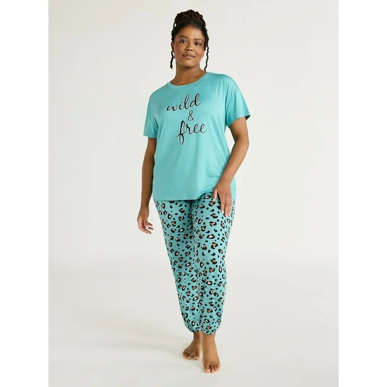 Joyspun Women's Short Sleeve T-Shirt and Jogger Pants Sleep Set, 2-Piece, Sizes S to 3X - Walmart... | Walmart (US)