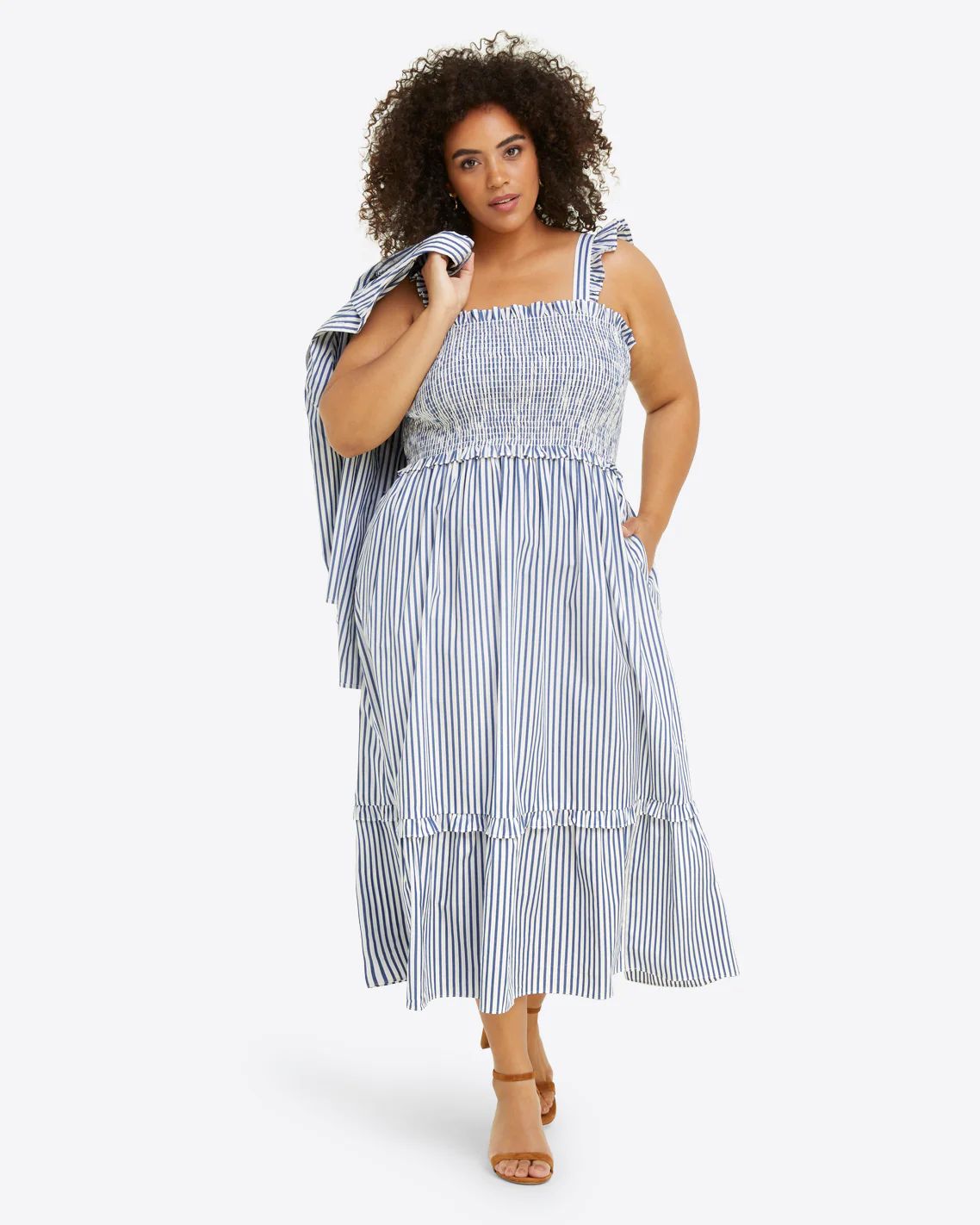 Kimberly Smocked Dress in Blue Shirting Stripe | Draper James (US)